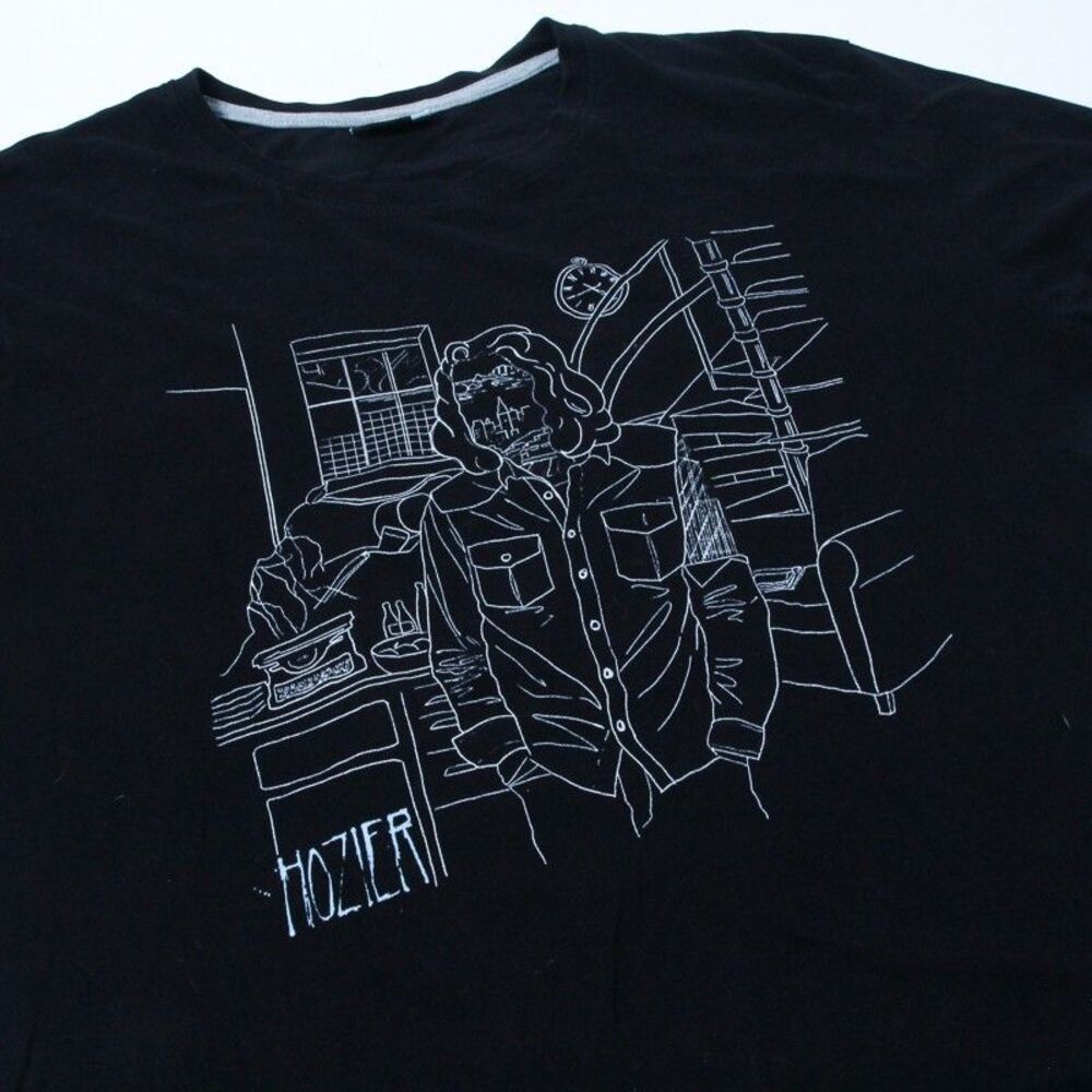 Hozier Studio Fan Art T-Shirt Mens Large Black Cotton Graphic Tee Music Concert